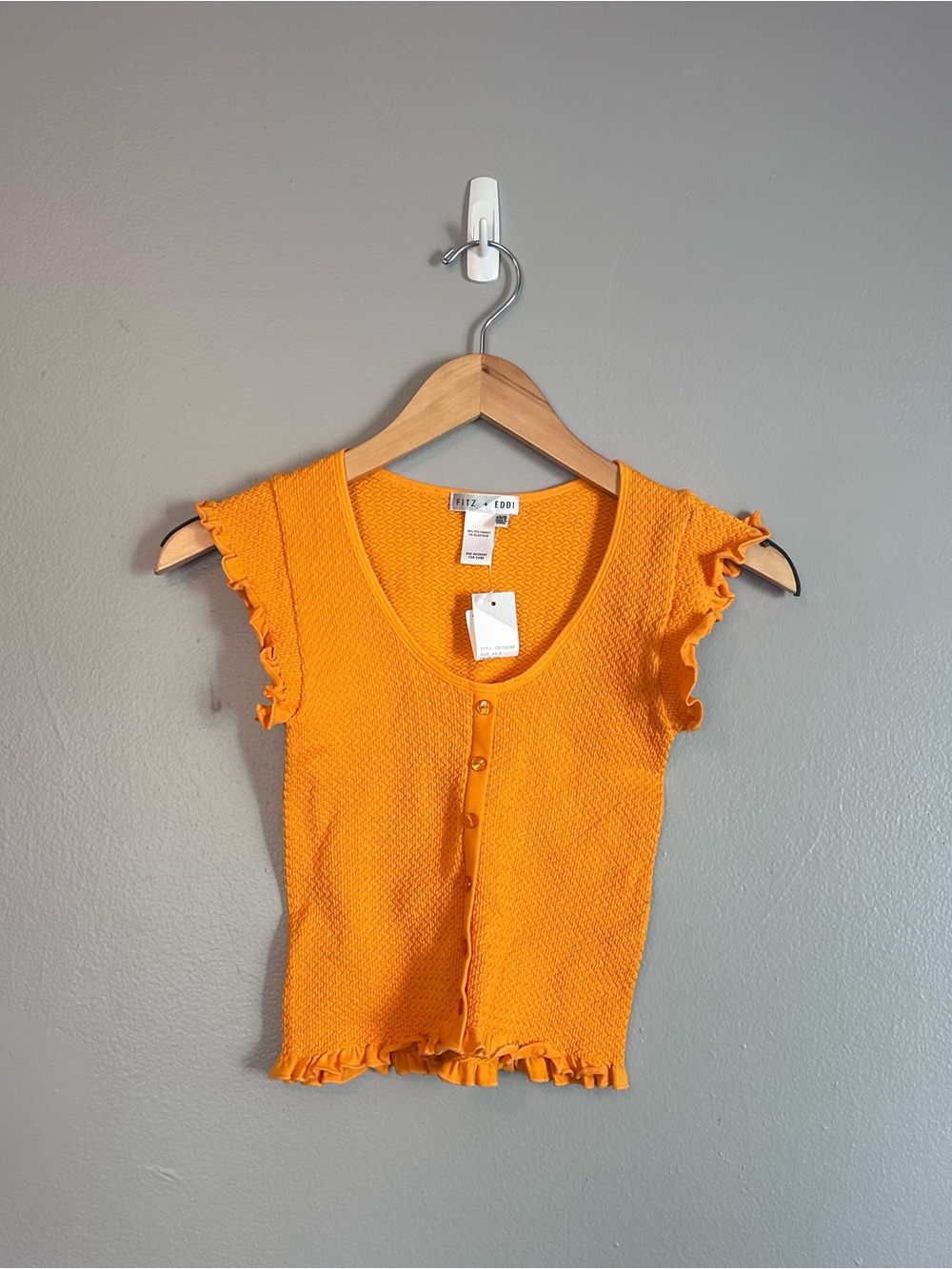 Fitz + Eddi Orange Ruffle-Trim Button Crop Top